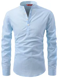 Reliable Sky Blue Cotton Solid Short Length Kurta For Men-thumb3