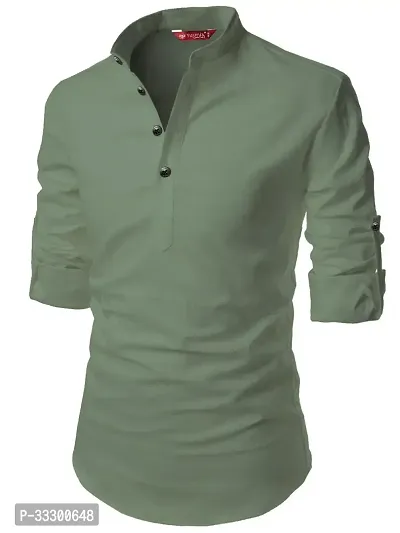 Reliable Light Green Cotton Solid Short Length Kurta For Men