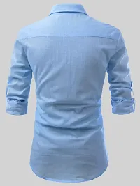 Reliable Sky Blue Cotton Solid Short Length Kurta For Men-thumb1