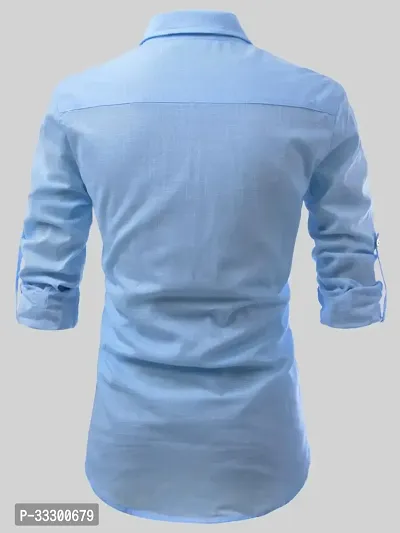 Reliable Sky Blue Cotton Solid Short Length Kurta For Men-thumb2