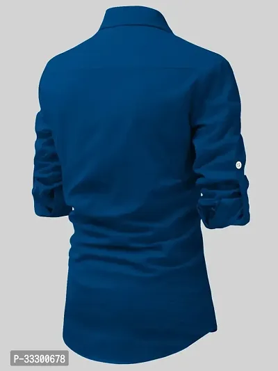 Reliable Royal Blue Cotton Solid Short Length Kurta For Men-thumb2