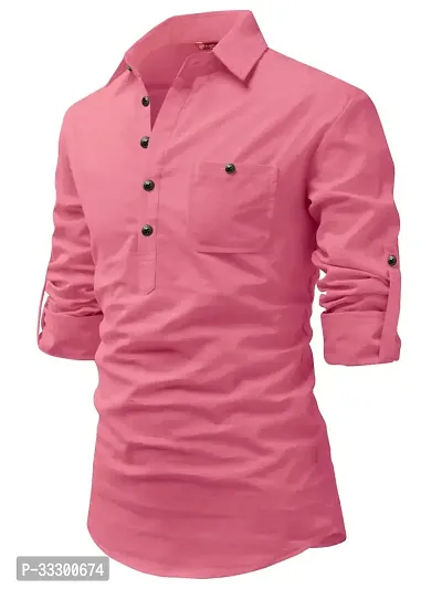 Reliable Peach Cotton Solid Short Length Kurta For Men