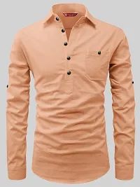 Reliable Orange Cotton Solid Short Length Kurta For Men-thumb2