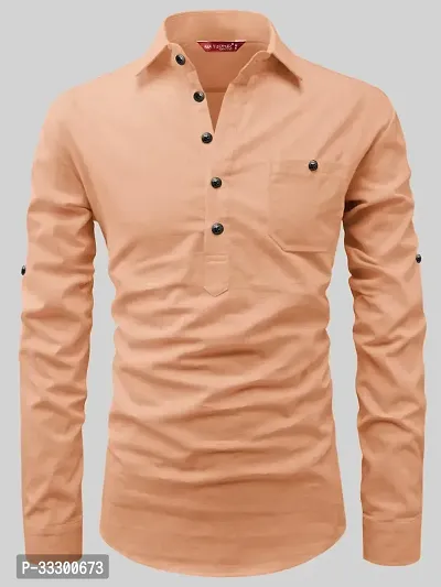 Reliable Orange Cotton Solid Short Length Kurta For Men-thumb3