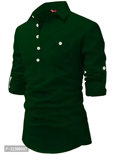 Reliable Green Cotton Solid Short Length Kurta For Men-thumb0