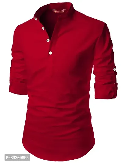 Reliable Red Cotton Solid Short Length Kurta For Men