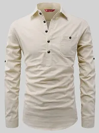 Reliable Beige Cotton Solid Short Length Kurta For Men-thumb2