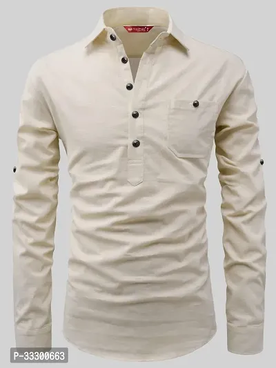 Reliable Beige Cotton Solid Short Length Kurta For Men-thumb3