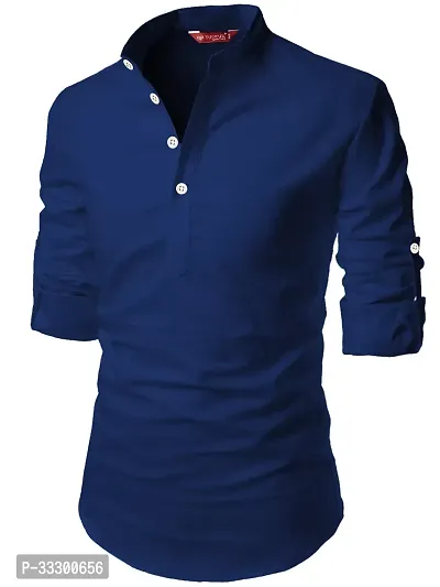 Reliable Royal Blue Cotton Solid Short Length Kurta For Men-thumb0