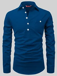 Reliable Royal Blue Cotton Solid Short Length Kurta For Men-thumb2