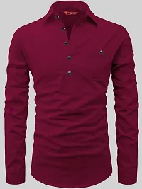 Reliable Maroon Cotton Solid Short Length Kurta For Men-thumb2