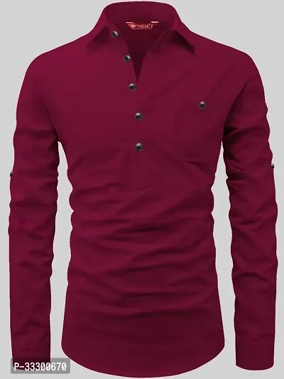 Reliable Maroon Cotton Solid Short Length Kurta For Men-thumb3