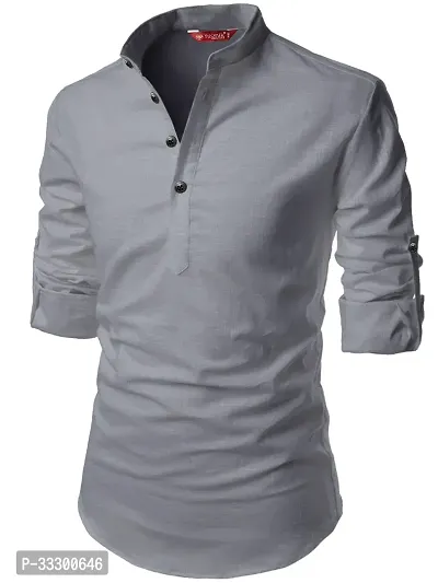 Reliable Grey Cotton Solid Short Length Kurta For Men