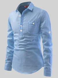 Reliable Sky Blue Cotton Solid Short Length Kurta For Men-thumb2