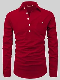 Reliable Red Cotton Solid Short Length Kurta For Men-thumb2