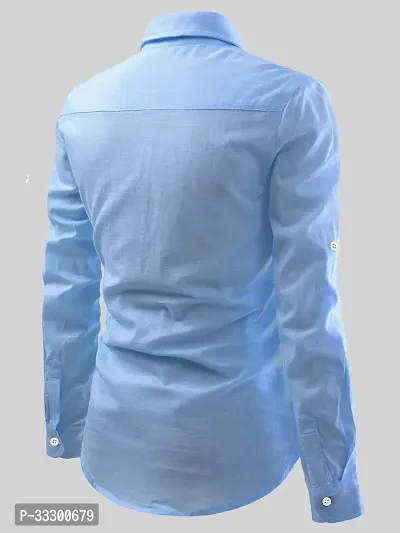 Reliable Sky Blue Cotton Solid Short Length Kurta For Men-thumb5