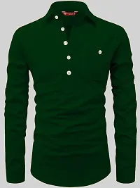 Reliable Green Cotton Solid Short Length Kurta For Men-thumb2