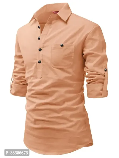 Reliable Orange Cotton Solid Short Length Kurta For Men