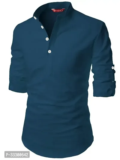 Reliable Dark Teal Cotton Solid Short Length Kurta For Men