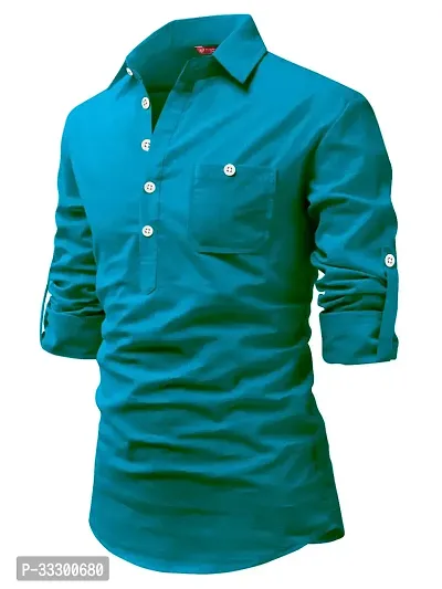 Reliable Turquoise Cotton Solid Short Length Kurta For Men