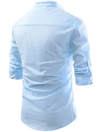 Reliable Sky Blue Cotton Solid Short Length Kurta For Men-thumb1