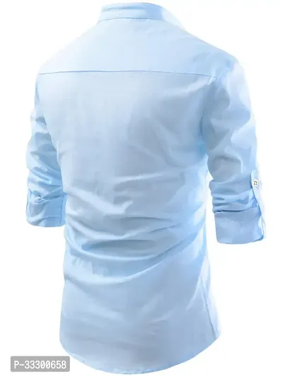 Reliable Sky Blue Cotton Solid Short Length Kurta For Men-thumb2