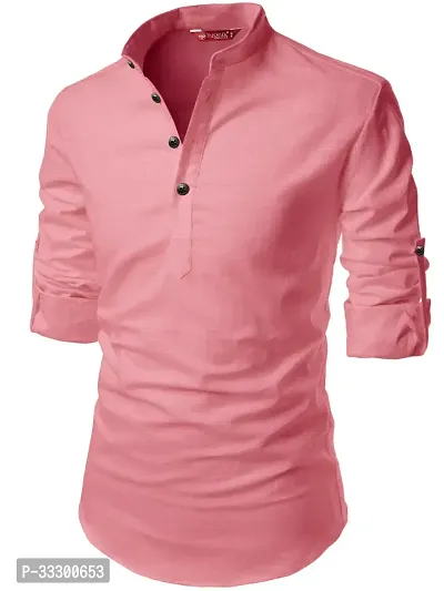 Reliable Peach Cotton Solid Short Length Kurta For Men