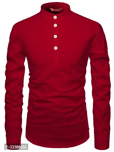 Reliable Red Cotton Solid Short Length Kurta For Men-thumb3