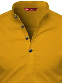 Reliable Yellow Cotton Solid Short Length Kurta For Men-thumb3