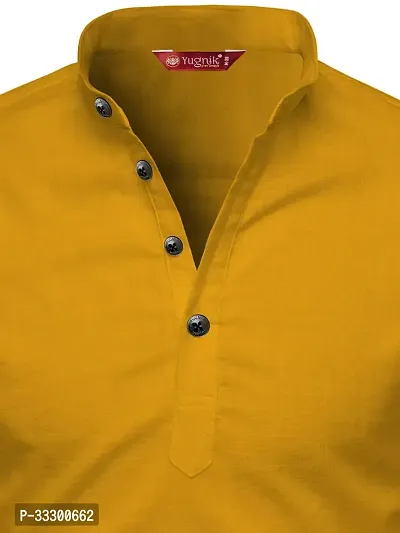 Reliable Yellow Cotton Solid Short Length Kurta For Men-thumb4