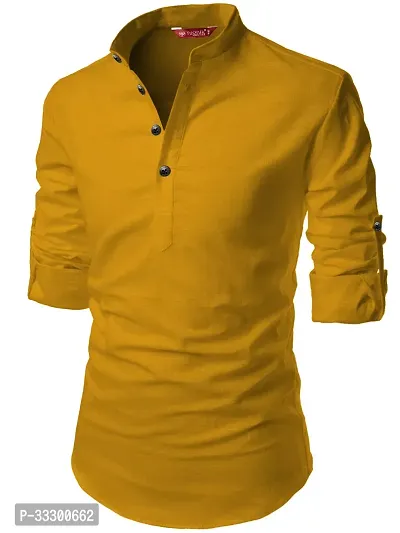 Reliable Yellow Cotton Solid Short Length Kurta For Men-thumb0