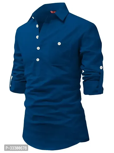 Reliable Royal Blue Cotton Solid Short Length Kurta For Men