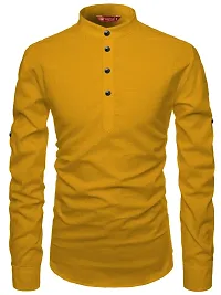 Reliable Yellow Cotton Solid Short Length Kurta For Men-thumb2