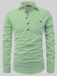 Reliable Light Green Cotton Solid Short Length Kurta For Men-thumb2