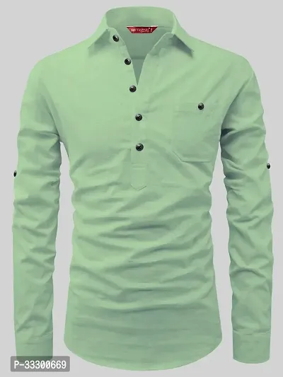 Reliable Light Green Cotton Solid Short Length Kurta For Men-thumb3