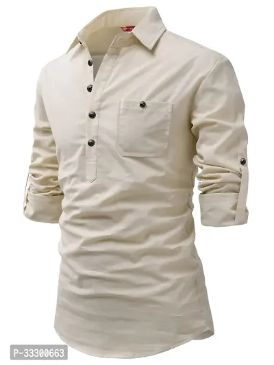 Reliable Beige Cotton Solid Short Length Kurta For Men