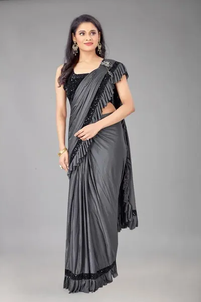 Lycra Partywear Sarees with Blouse Piece