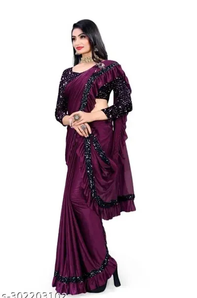 Stylish Lycra Solid Saree with Blouse piece For Women