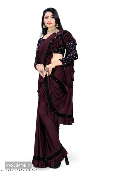 Stylish Lycra Self Pattern Ready To Wear Saree-thumb0