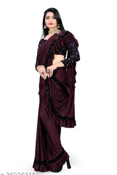 Stylish Lycra Self Pattern Ready To Wear Saree