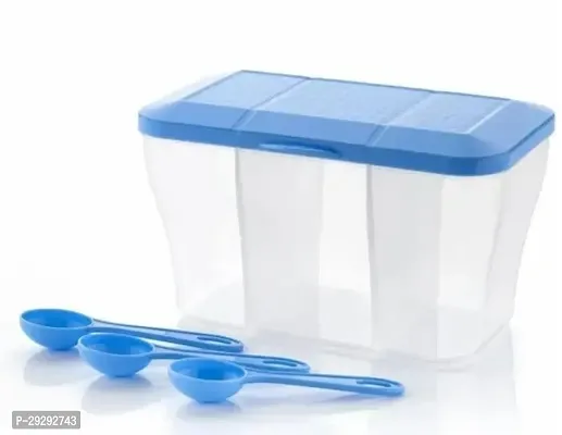 3 in 1 Multipurpose 3 Section Kitchen Fridge Storage Airtight Container Set for Vegetables Dry Fruits Spices Groceries and Pickles with 3 Spoons Storage Set Blue1 Pcs-thumb0