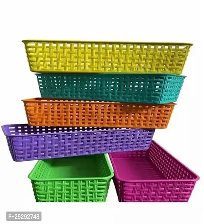 Multipurpose Plastic Basket Organizer For Kitchen Countertops Cabinets Bathrooms Without Lid Pack of 6 Multicolor-thumb0