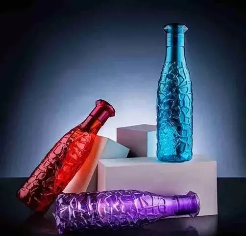 Plastic Design Bottle For Fridge Crystal Clear Water Bottle 1 litre Plastic Texture Bottle Set For Home Office 1000 ml Bottle PREMIUM QUALITYPack of 6 Multicolor
