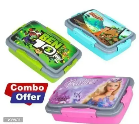 Stylish Plastic Printed Lunch Box for Kid, Pack of 3