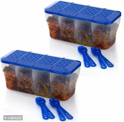 Metrolife Multipurpose Plastic Food Storage Transparent 4 Section Airtight Spice Box Masala Dabba - 1800 ml-Pack of 2-thumb0