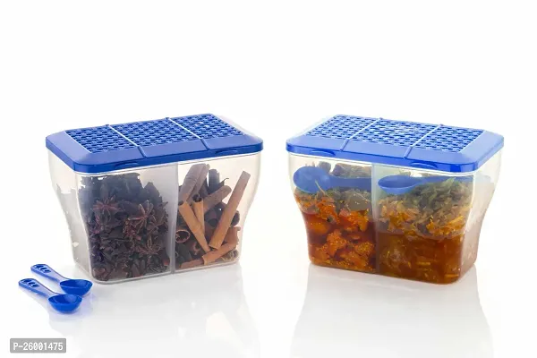 Trendy Transparent Food Storage Multipurpose 2 Section Airtight Spice Box Masala Dabba Pack Of 2-thumb0