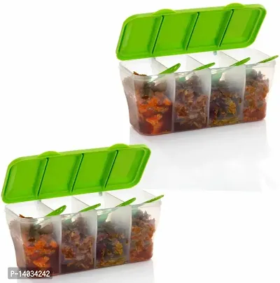 Metrolife Multipurpose Plastic Food Storage Transparent 4 Section Airtight Spice Box Masala Dabba - 1800 ml-Pack of 2