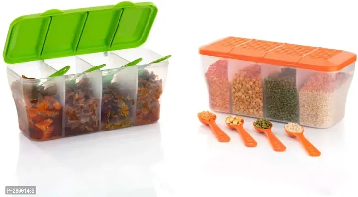 Trendy Multipurpose Food Storage Transparent 4 Section Airtight Spice Box Masala Dabba Pack Of 2-thumb0