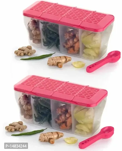 Metrolife Multipurpose Plastic Food Storage Transparent 4 Section Airtight Spice Box Masala Dabba - 1800 ml-Pack of 2-thumb0