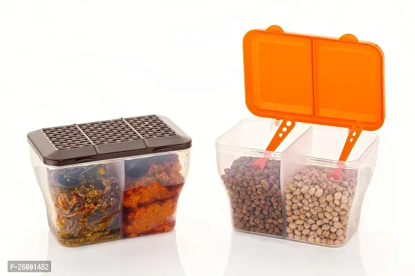 Trendy Combo Food Storage Multipurpose 2 Section Airtight Spice Box Masala Dabba Pack Of 2-thumb0